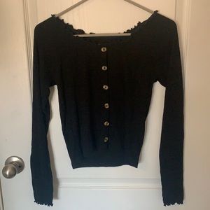 Off the shoulders top, black with buttons down middle, soft and fitting